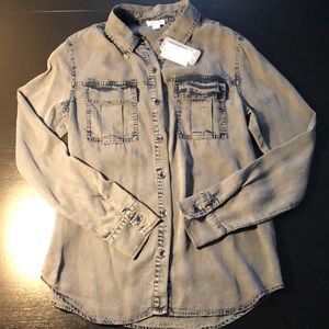 Grey long sleeve button up.